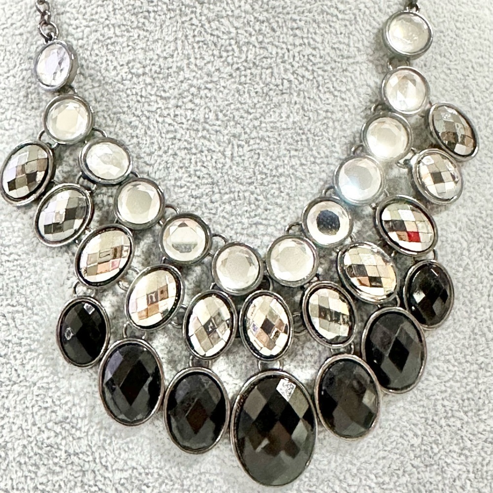 Charming Charlie Black Three Layered Cascade Faceted Bib Statement Necklace - Picture 2 of 4